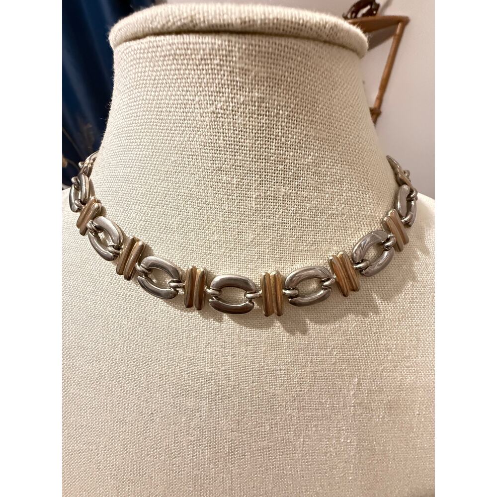 Vintage Two Tone Link Necklace 17” Gold & Silver Tone